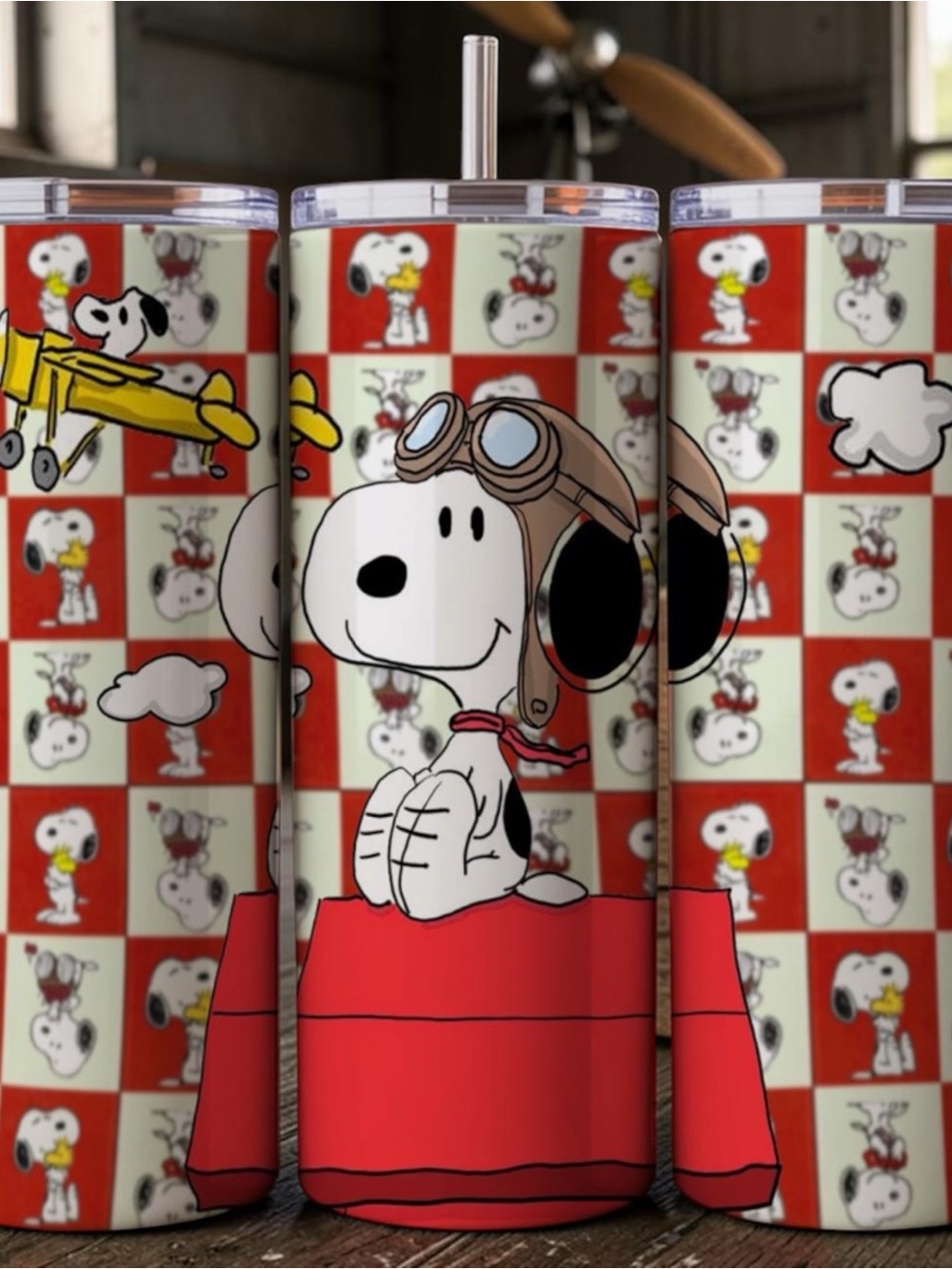 Cartoon Dog Pilot Red and Cream 20oz Stainless Steel Travel Tumbler